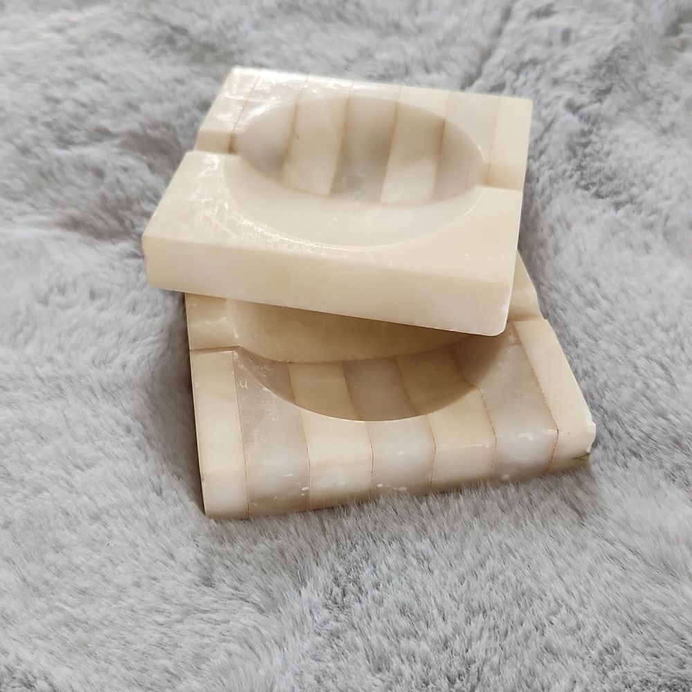Vintage Italian Alabaster Stone Ashtrays Set of 2 | Mid Century Modern MCM | Mar